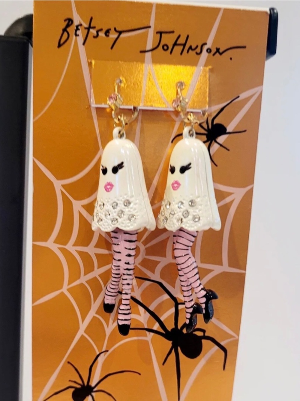 VIRAL BETSEY JOHNSON Girly Striped Ghost Lever Back Earrings